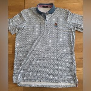 Greyson White & Blue Geometric Polo with Contrast Collar